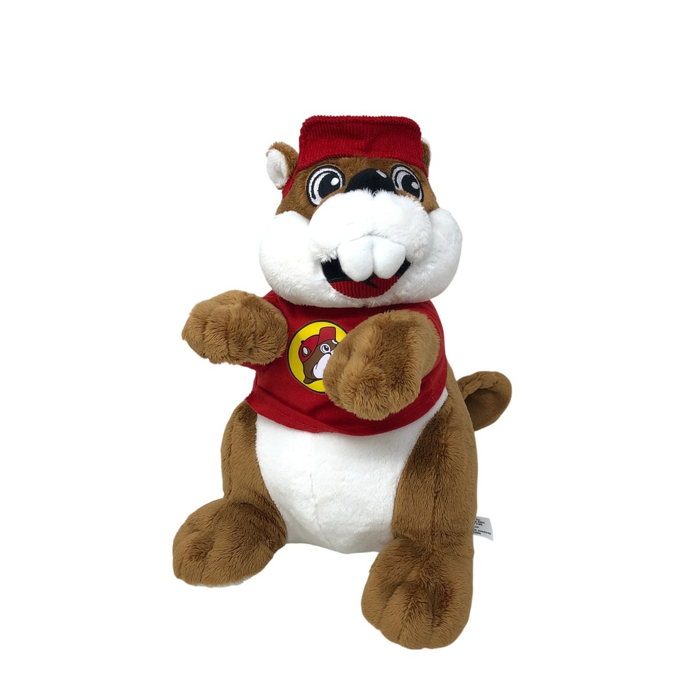 Buc-ee's 12" Plush Beaver Brown Red Shirt Logo Hat Stuffed Animal
